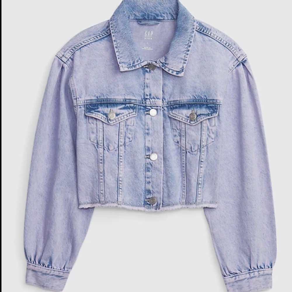 GAP Kids Puff Sleeve Cropped Denim Jacket